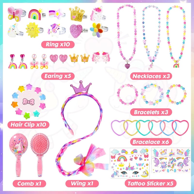 PinkSheep Unicorn Kids Jewelry for Girls: Toddler Princess Dress Up Unicorn Toy Set, Ring Necklace Bracelace Earing Clip for Little Girls, for Kids Toddler Jewelry Age 3-8 - Image 3